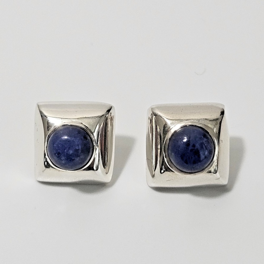 Sterling Silver Blue Stone Silpada Earrings Unsigned Original Box Modernist